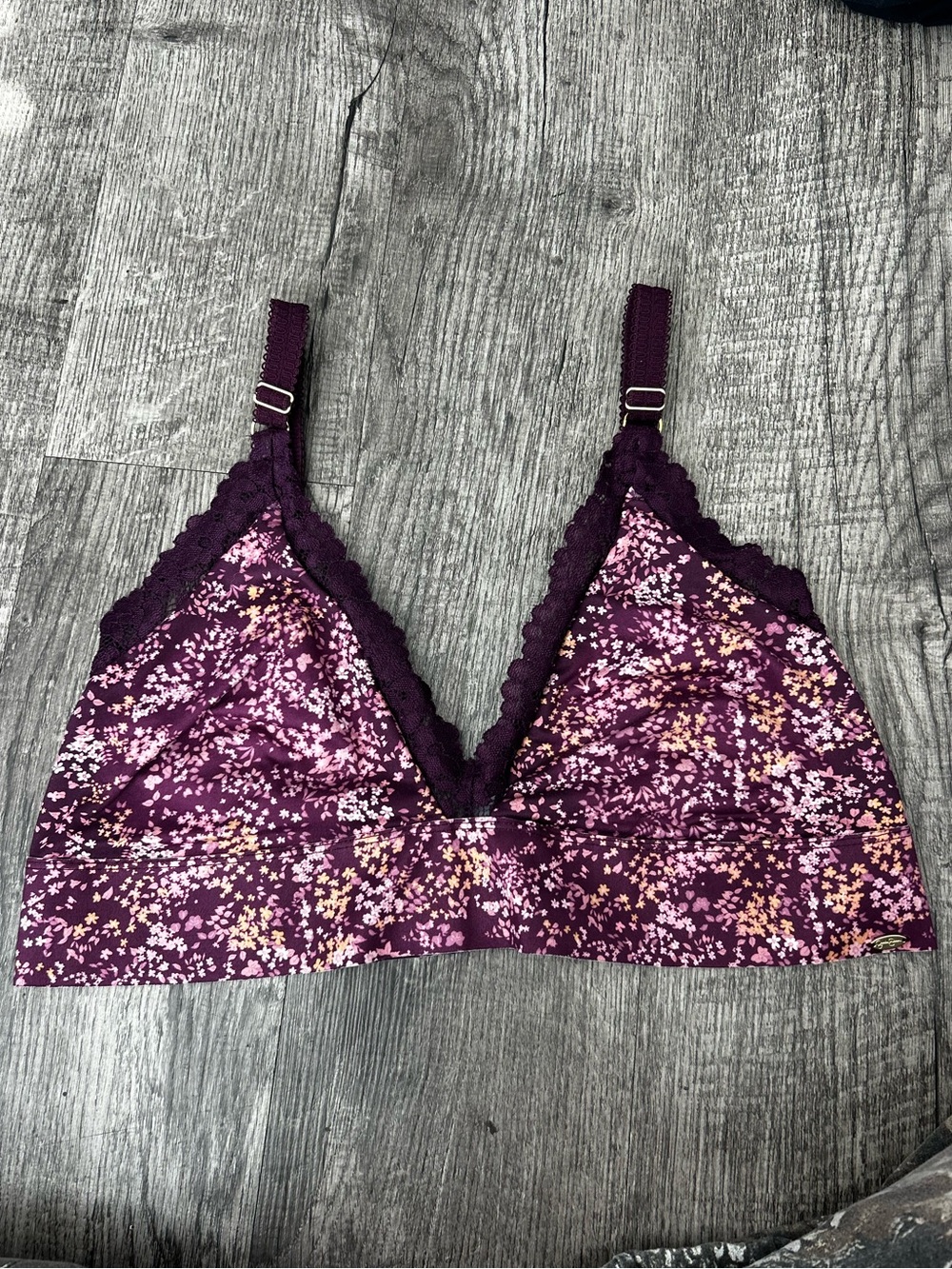 Jessica Simpson Plum Floral Lace-Edge Bralette